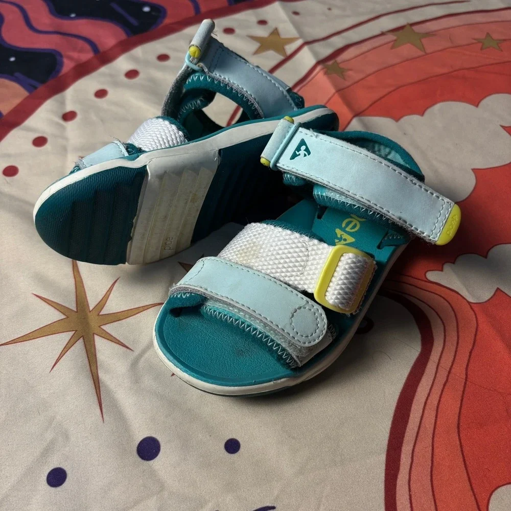 Plae Mimo Kids Sandals Teal Blue Yellow Water Friendly Outdoor Shoes Size 8